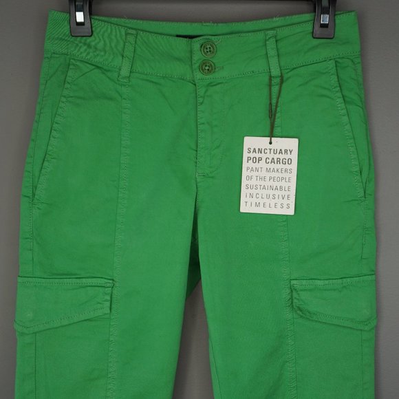 SANCTUARY Rebel Cargo Mid Rise Cropped Cotton Pants in Green Goddess size 24 NWT - Picture 4 of 16